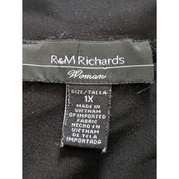 R&M Richards Crop Jacket Shrug Womens 1X Open Ruffle Front Black Academy Stretch - Picture 3 of 10